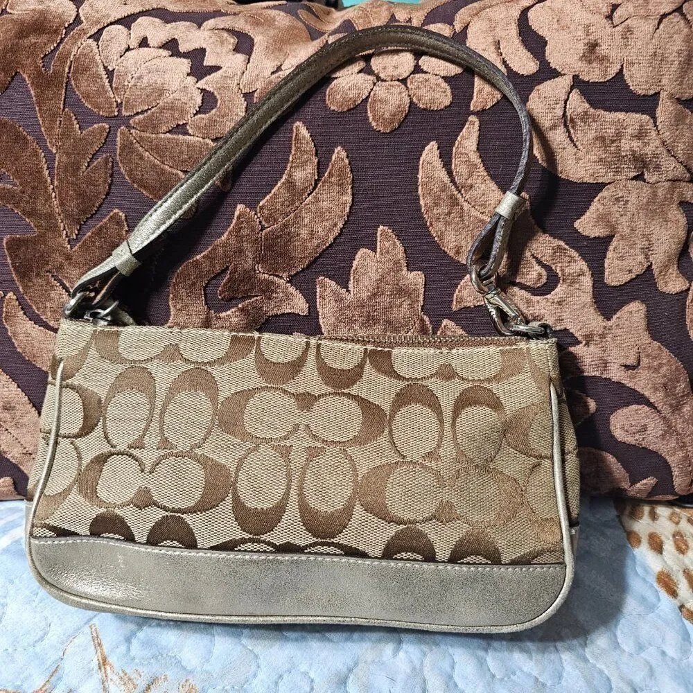 2005 Metallic champagne suede y2k Coach Demi Shoulder Bag